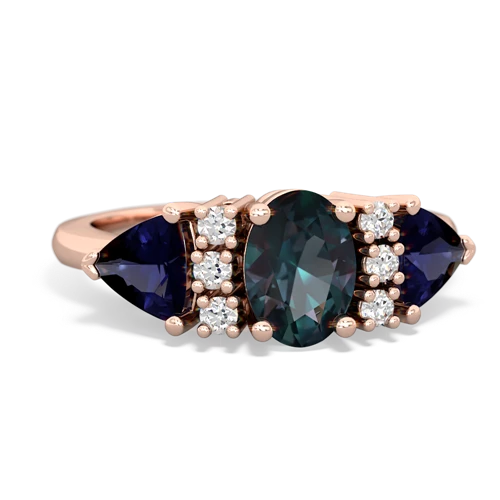 Lab Alexandrite Lab Created Alexandrite with Genuine Sapphire and Genuine Smoky Quartz Antique Style Three Stone ring Ring