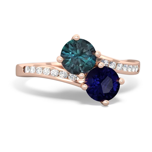 alexandrite-sapphire two stone channel ring