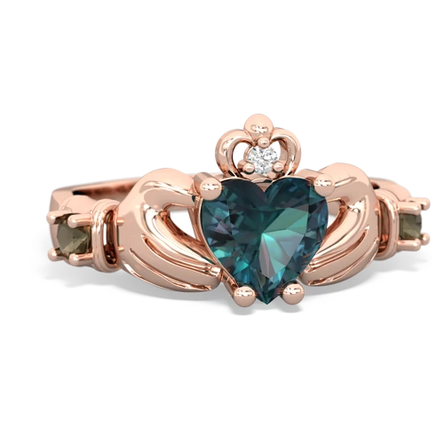 Lab Alexandrite Lab Created Alexandrite with Genuine Smoky Quartz and Genuine Fire Opal Claddagh ring Ring