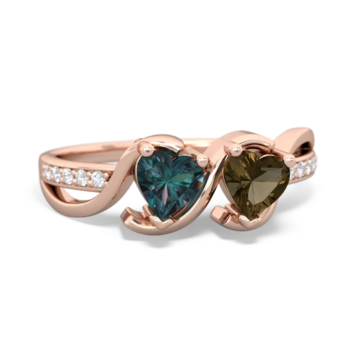alexandrite-smoky quartz double heart ring