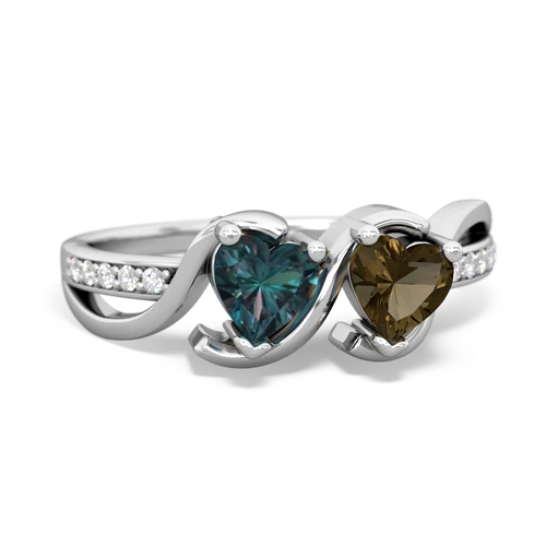 alexandrite-smoky quartz double heart ring