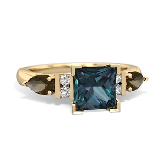 Lab Alexandrite Lab Created Alexandrite with Genuine Smoky Quartz and Genuine Aquamarine Engagement ring Ring