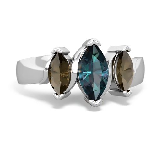 Lab Alexandrite Lab Created Alexandrite with Genuine Smoky Quartz and Genuine Aquamarine Three Peeks ring Ring