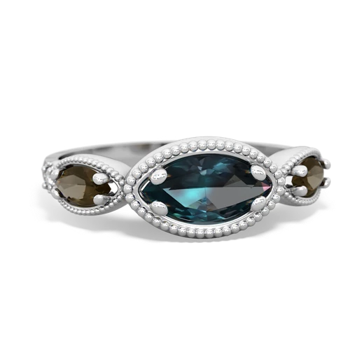 alexandrite-smoky quartz milgrain marquise ring