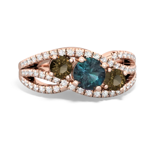 alexandrite-smoky quartz three stone pave ring