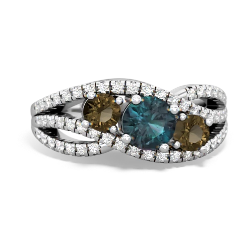 alexandrite-smoky quartz three stone pave ring