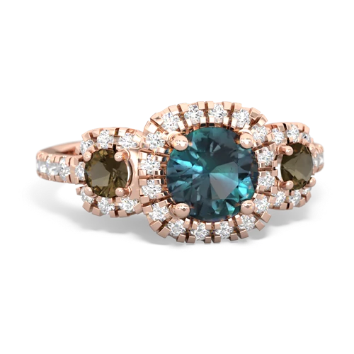 Lab Alexandrite Lab Created Alexandrite with Genuine Smoky Quartz and Genuine Fire Opal Regal Halo ring Ring