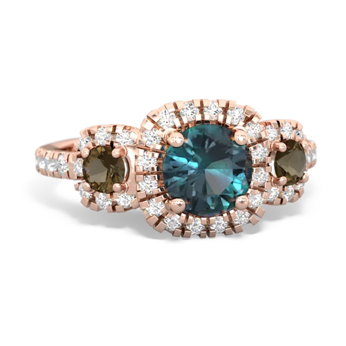 alexandrite-smoky quartz three stone regal ring