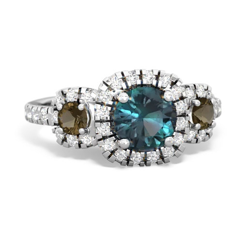 alexandrite-smoky quartz three stone regal ring