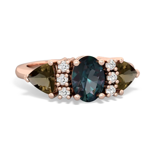 Lab Alexandrite Lab Created Alexandrite with Genuine Smoky Quartz and Genuine Fire Opal Antique Style Three Stone ring Ring