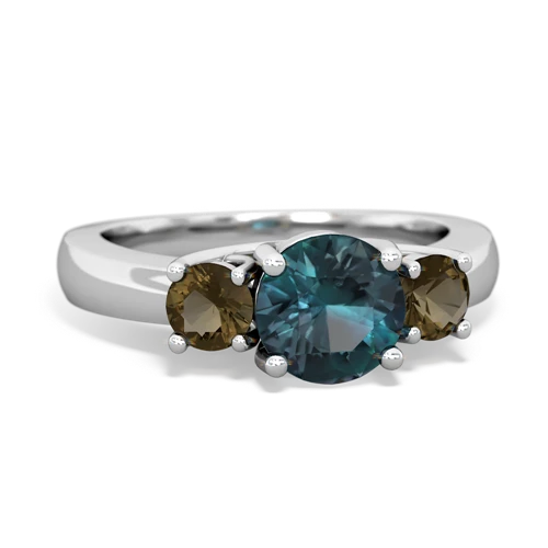Lab Alexandrite Lab Created Alexandrite with Genuine Smoky Quartz and Genuine Fire Opal Three Stone Trellis ring Ring