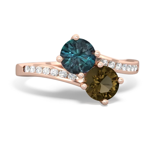 alexandrite-smoky quartz two stone channel ring