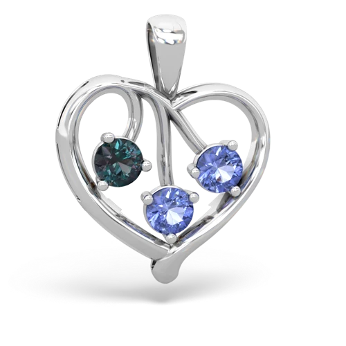 Lab Created Alexandrite with Genuine Tanzanite and Genuine Ruby Glowing Heart pendant