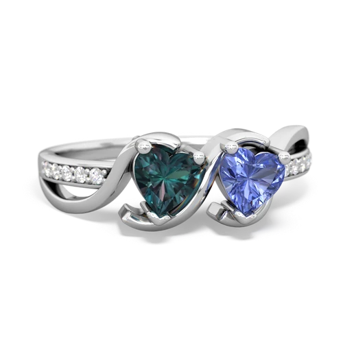 alexandrite-tanzanite double heart ring