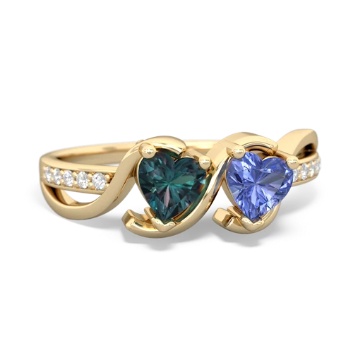 alexandrite-tanzanite double heart ring