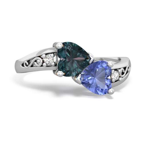 Lab Alexandrite Lab Created Alexandrite with Genuine Tanzanite Snuggling Hearts ring Ring