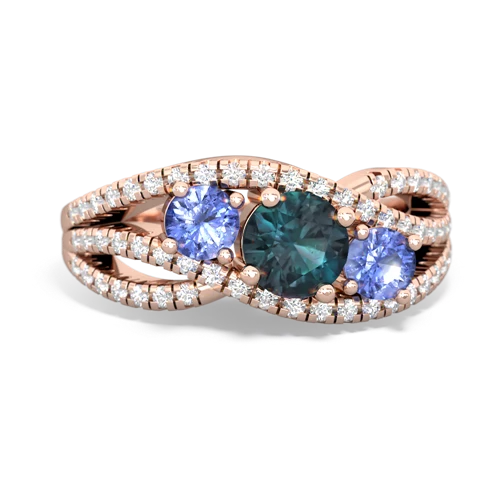 alexandrite-tanzanite three stone pave ring