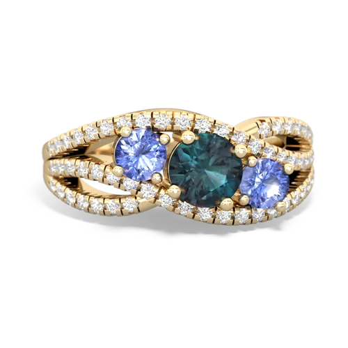 alexandrite-tanzanite three stone pave ring