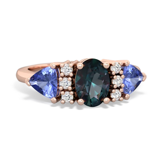 Lab Created Alexandrite with Genuine Tanzanite and Genuine Ruby Antique Style Three Stone ring