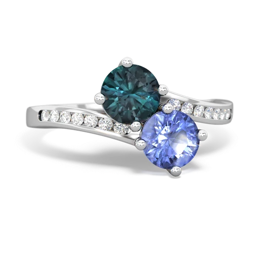 alexandrite-tanzanite two stone channel ring