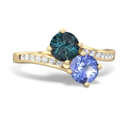 alexandrite-tanzanite two stone channel ring