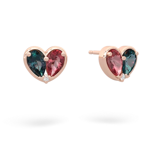 alexandrite-tourmaline one heart earrings