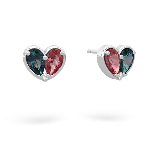 alexandrite-tourmaline one heart earrings