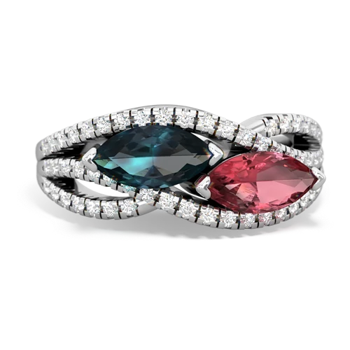 alexandrite-tourmaline double heart ring