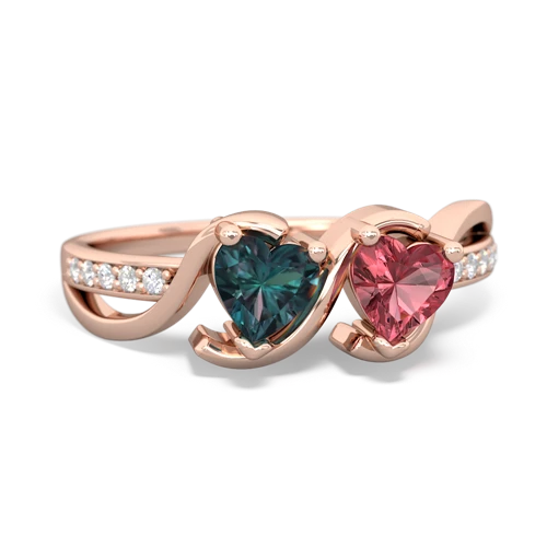 alexandrite-tourmaline double heart ring