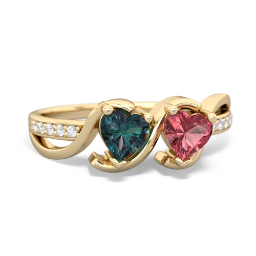 alexandrite-tourmaline double heart ring