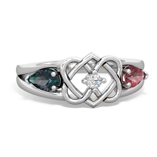 Lab Alexandrite Lab Created Alexandrite with Genuine Pink Tourmaline Hearts Intertwined ring Ring