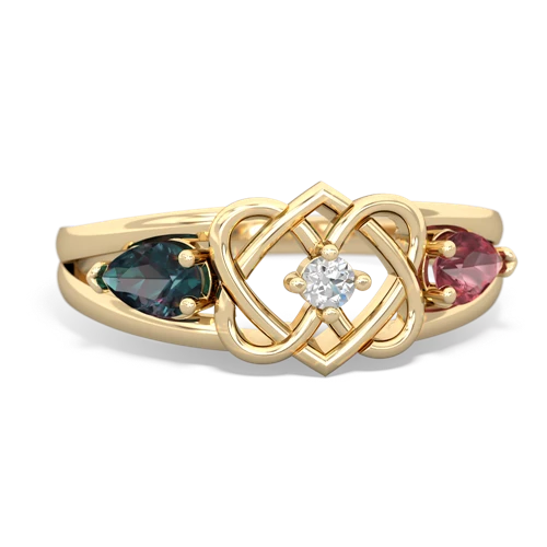 alexandrite-tourmaline double heart ring