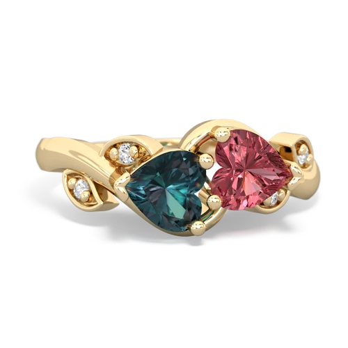 Lab Alexandrite Lab Created Alexandrite with Genuine Pink Tourmaline Floral Elegance ring Ring