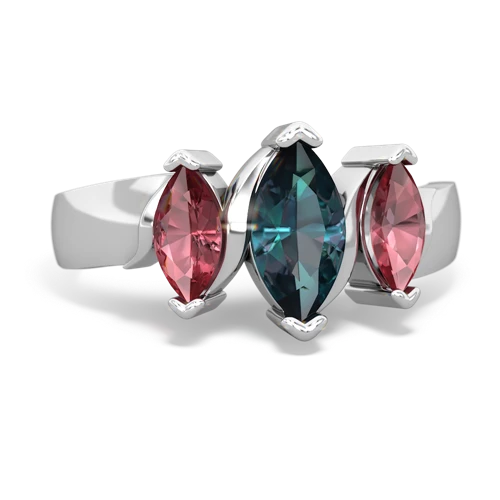 Lab Alexandrite Lab Created Alexandrite with Genuine Pink Tourmaline and Genuine Emerald Three Peeks ring Ring