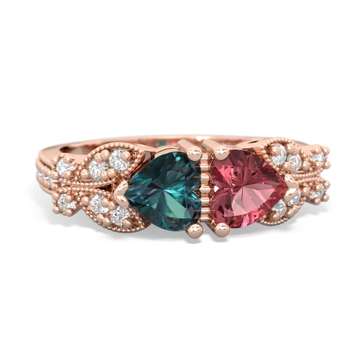Lab Alexandrite Lab Created Alexandrite with Genuine Pink Tourmaline Diamond Butterflies ring Ring