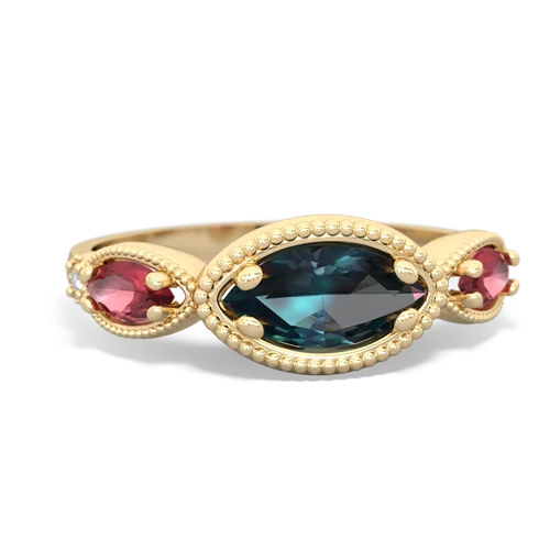 Lab Alexandrite Lab Created Alexandrite with Genuine Pink Tourmaline and Genuine Emerald Antique Style Keepsake ring Ring