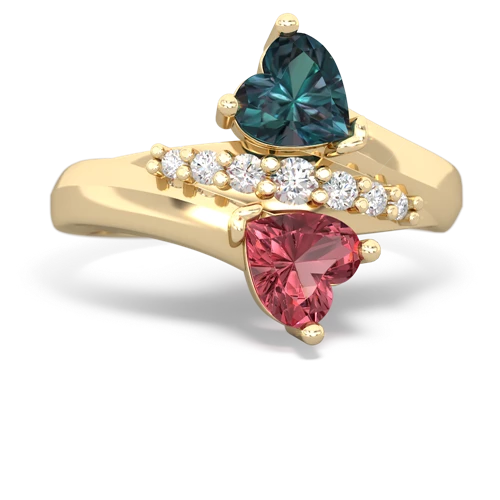 Lab Alexandrite Lab Created Alexandrite with Genuine Pink Tourmaline Heart to Heart Bypass ring Ring