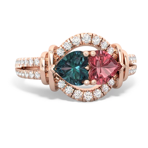 Lab Alexandrite Lab Created Alexandrite with Genuine Pink Tourmaline Art-Deco Keepsake ring Ring