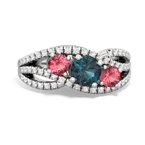 alexandrite-tourmaline three stone pave ring