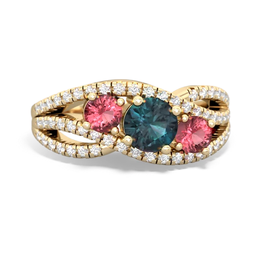 alexandrite-tourmaline three stone pave ring