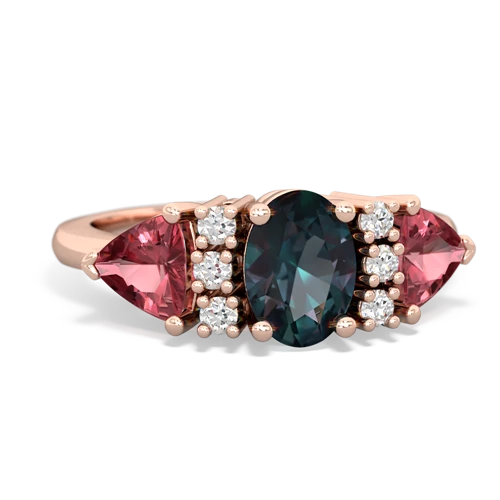 Lab Alexandrite Lab Created Alexandrite with Genuine Pink Tourmaline and Genuine Swiss Blue Topaz Antique Style Three Stone ring Ring