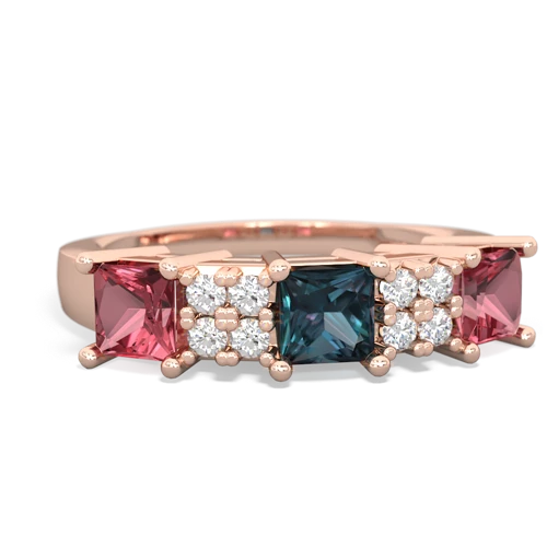 Lab Alexandrite Lab Created Alexandrite with Genuine Pink Tourmaline and Genuine Emerald Three Stone ring Ring