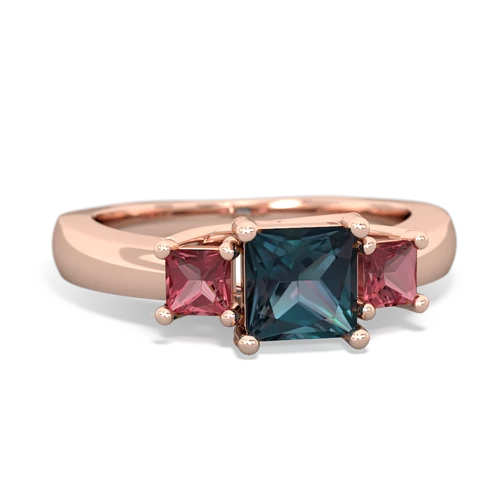 Lab Alexandrite Lab Created Alexandrite with Genuine Pink Tourmaline and Genuine Swiss Blue Topaz Three Stone Trellis ring Ring