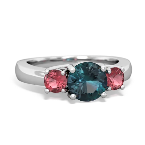 Lab Alexandrite Lab Created Alexandrite with Genuine Pink Tourmaline and Genuine Emerald Three Stone Trellis ring Ring