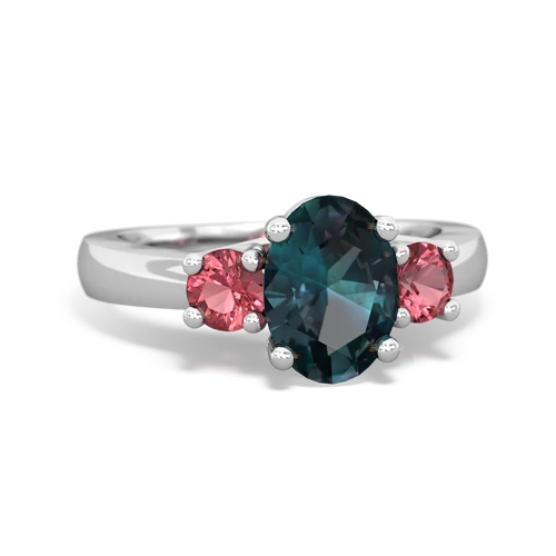 Lab Alexandrite Lab Created Alexandrite with Genuine Pink Tourmaline Three Stone Trellis ring Ring