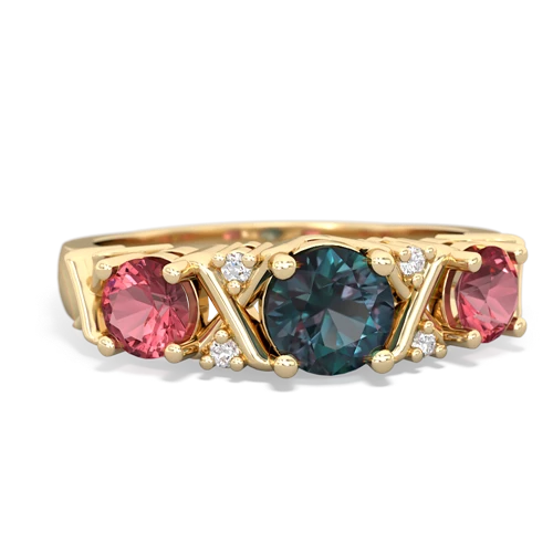 Lab Alexandrite Lab Created Alexandrite with Genuine Pink Tourmaline and Genuine Emerald Hugs and Kisses ring Ring