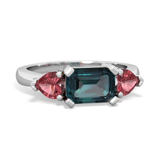 Lab Alexandrite Lab Created Alexandrite with Genuine Pink Tourmaline and Genuine Swiss Blue Topaz Three Stone ring Ring