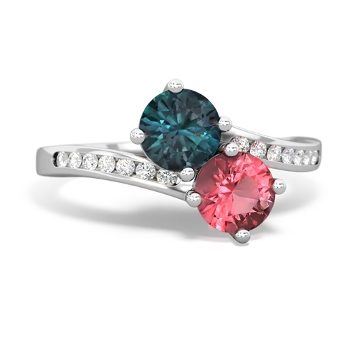 alexandrite-tourmaline two stone channel ring