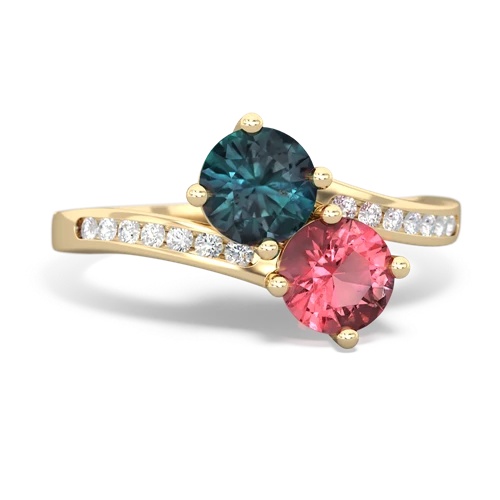 alexandrite-tourmaline two stone channel ring