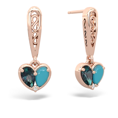 alexandrite-turquoise filligree earrings
